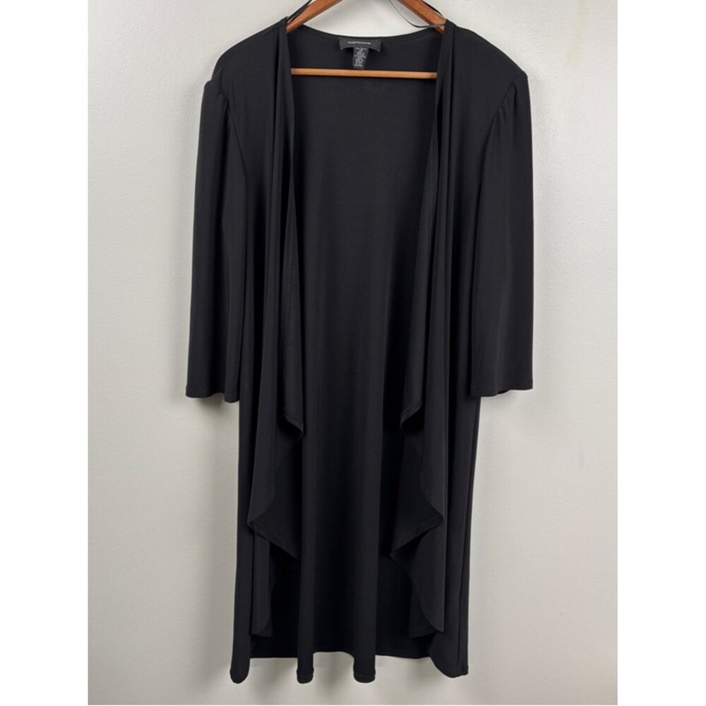 R&M Richards Black Draped Open Cardigan size 14 dress jacket coverup Maxi Long